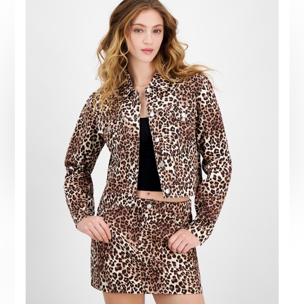 Ultra Flirt Juniors' Cotton Leopard-Print Twill Jacket